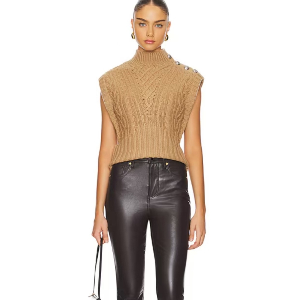 Veronica Beard Holton Button-Embellished Cable-Knit Wool Vest View 4